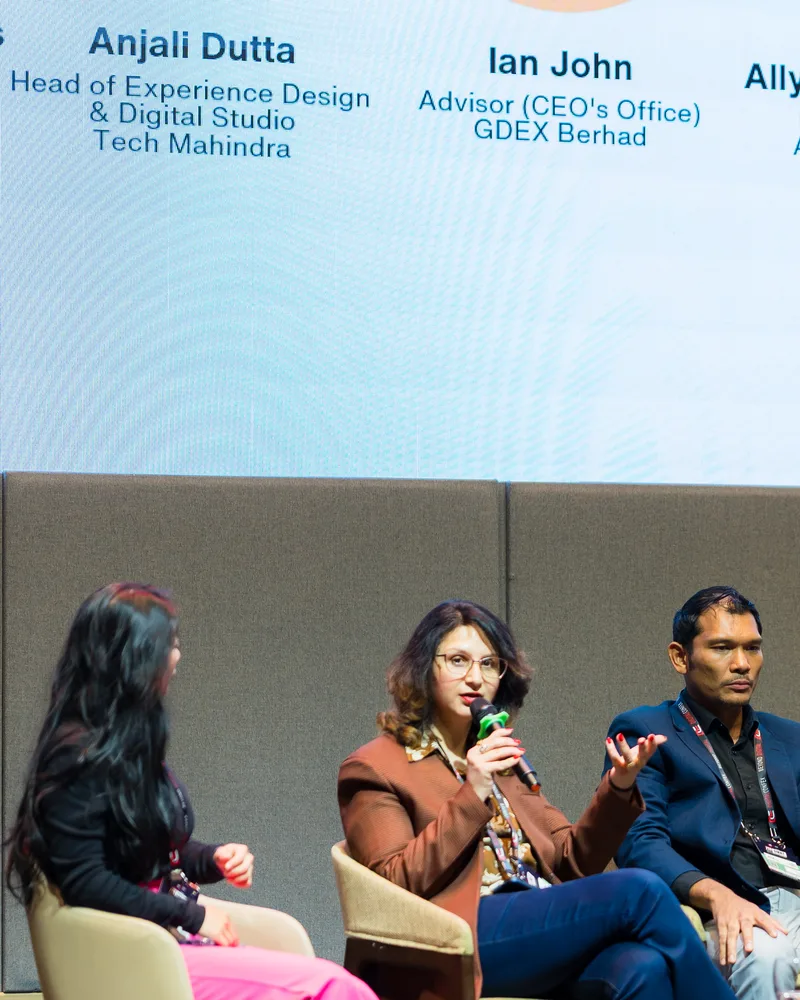 Anjali Dutta speaking on an international panel